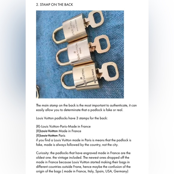 Authentic LV Lock w/2 keys - Picture 7 of 7